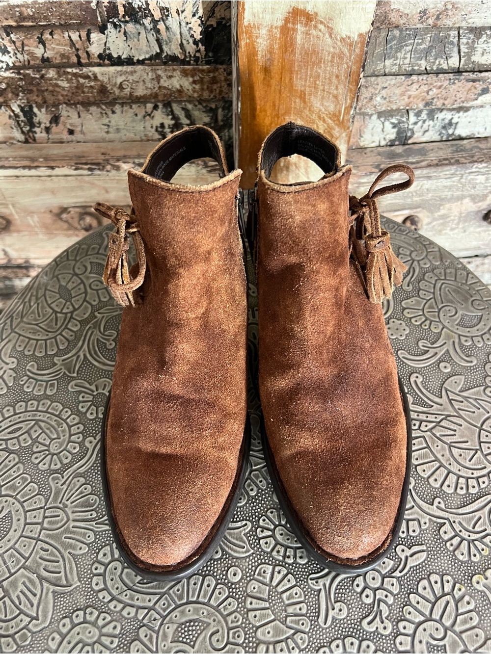 Born Monikah Brown Suede Tassel Cutout Ankle Boots, Booties 6M - Picture 3 of 11